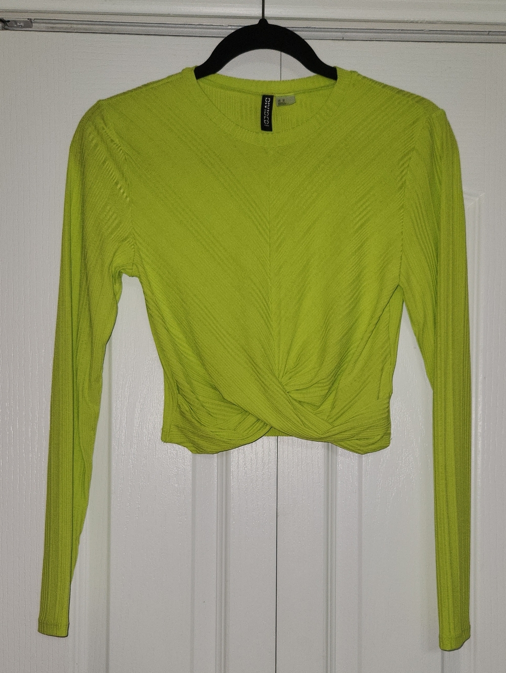Neon Lime Twist-Front Long Sleeve Top